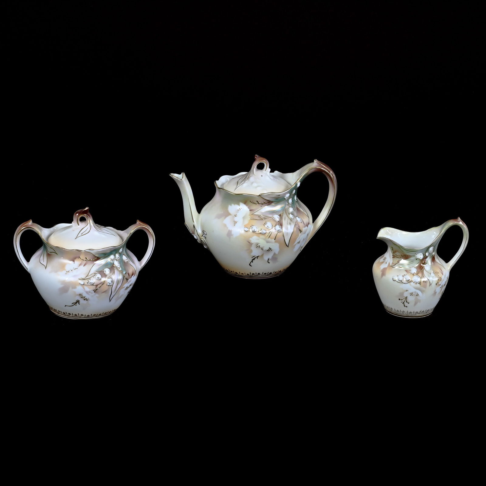 Tea Set, Three Piece, Unmarked R.S. Prussia, Castle, Cottage and Mill Scenic Decors (1 of 4)