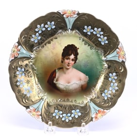 Plate, Unmarked R.S. Prussia, lily Mold, Green and Yellow Ground With Recamier Portrait