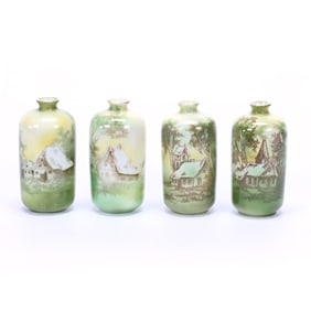 (4) Vases, Marked R.S. Germany, Green and Yellow Tones