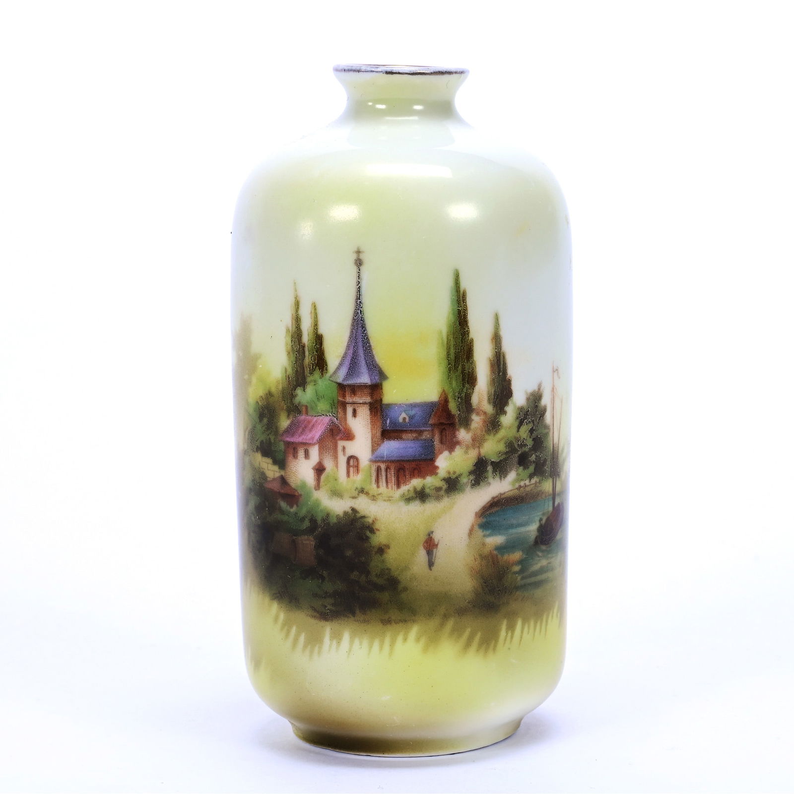 Vase, Unmarked R.S. Germany, Green, Yellow, and White Tones (1 of 3)