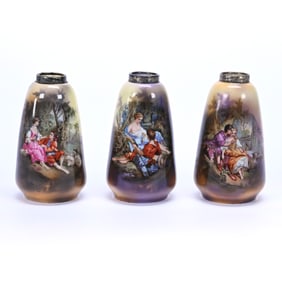 (3) Vases, Unmarked R.S. Prussia Style, Brown, Yellow, and Lavender Tones