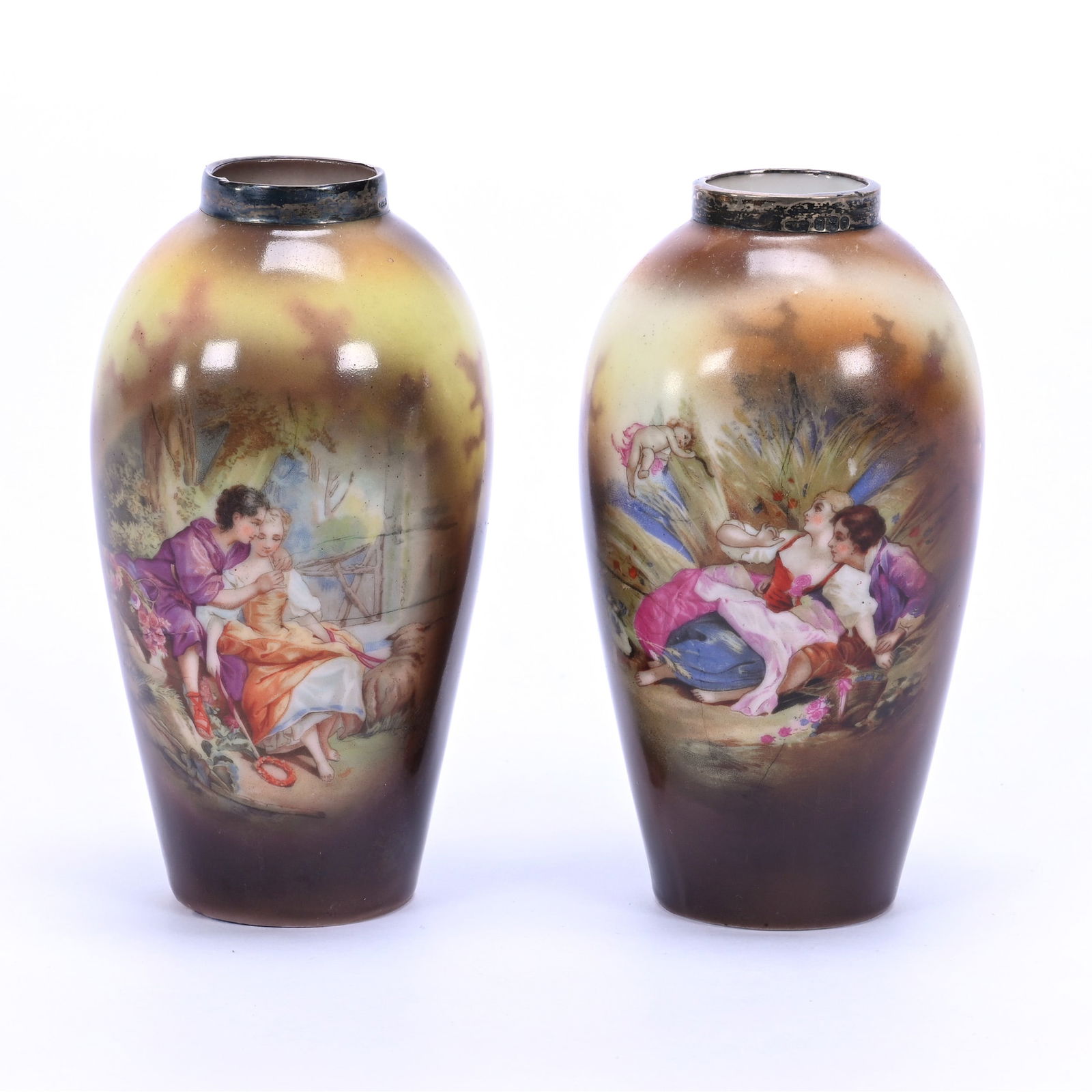 (2) Vases, Unmarked R.S. Prussia Style, Brown and Yellow Tones (1 of 3)