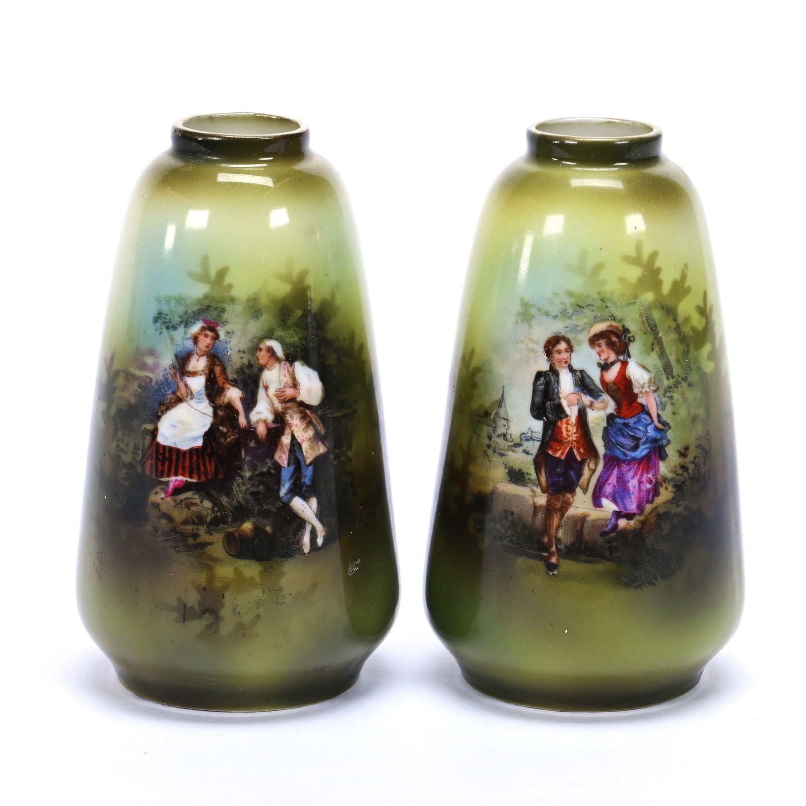 (2) Vases, Unmarked R.S. Prussia Style, Green and Yellow Tones (1 of 3)