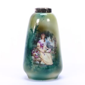 Vase, Unmarked R.S. Prussia Style, Green and Yellow Tones