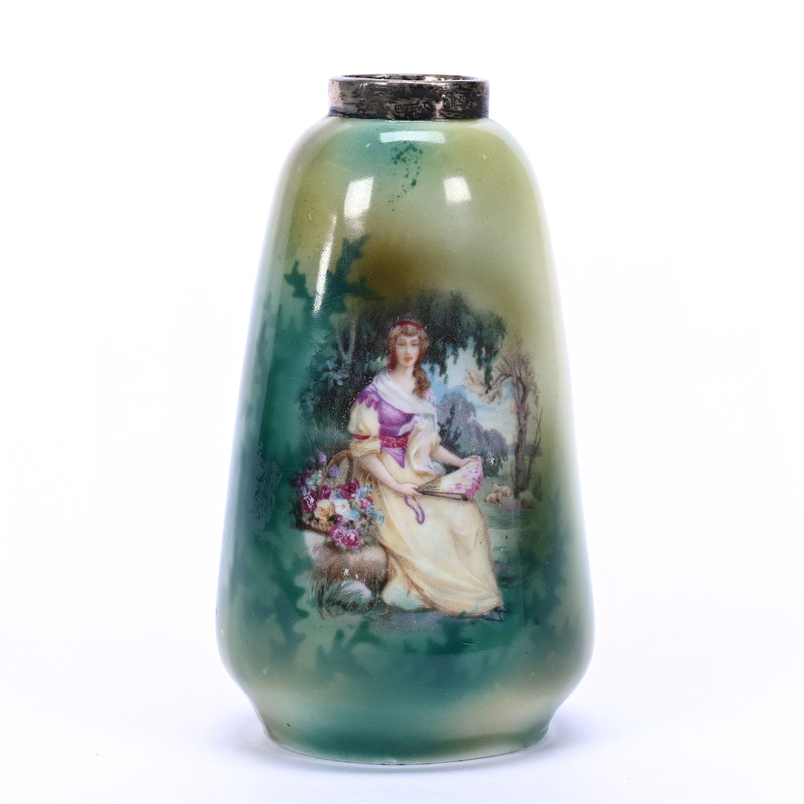 Vase, Unmarked R.S. Prussia Style, Green and Yellow Tones (1 of 3)