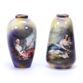 (2) Vases, Unmarked R.S. Prussia Style, Brown, Yellow, and Lavender Tones