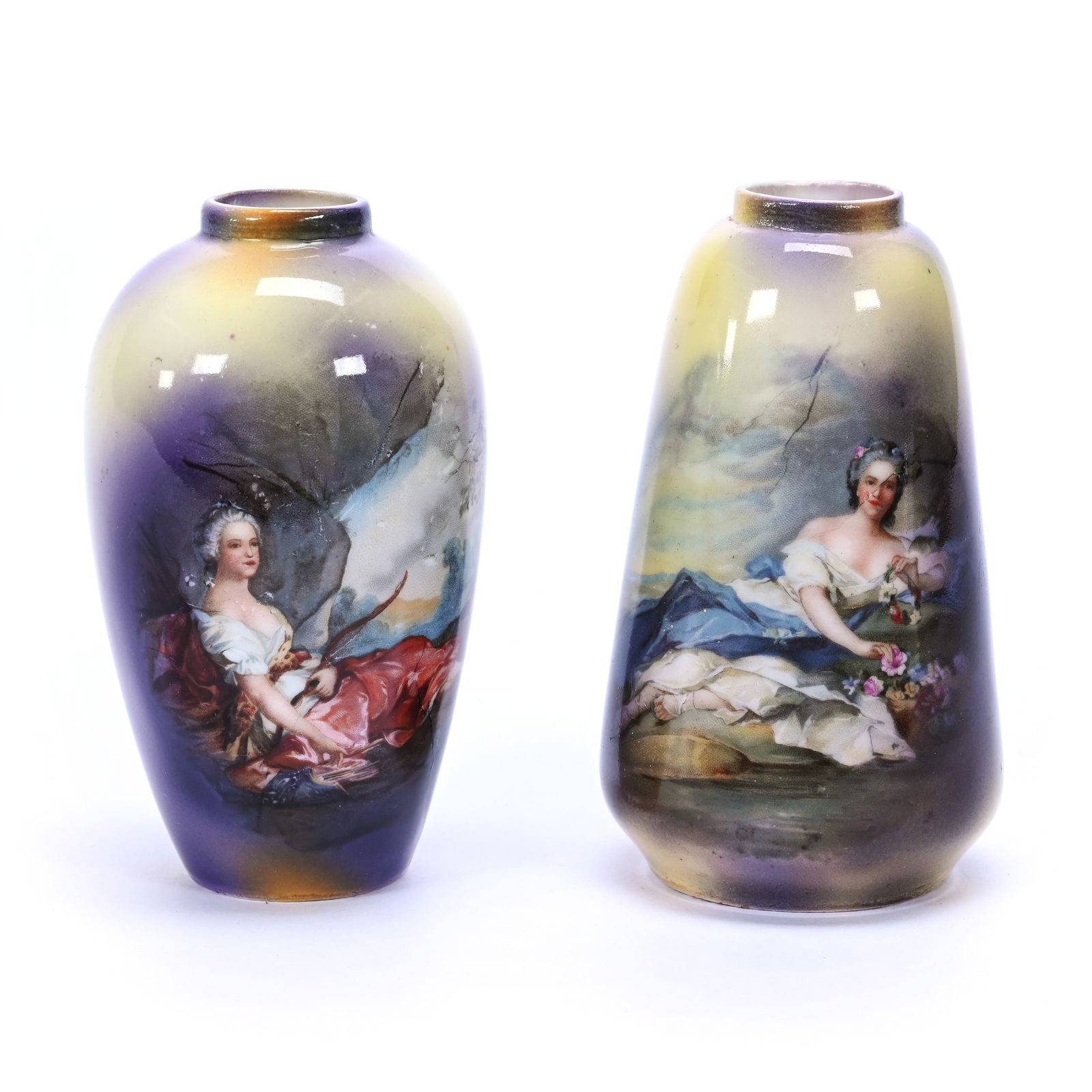 (2) Vases, Unmarked R.S. Prussia Style, Brown, Yellow, and Lavender Tones (1 of 3)