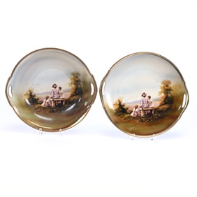 Bowl and Cake Plate, Marked R.S. Germany, Homesteaders Scenic Decor