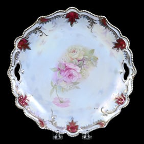 Two Handled Cake Plate, Unmarked R.S. Prussia