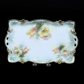 Dresser Tray, Marked R.S. Prussia, Green and White Tones With Poppy Decor