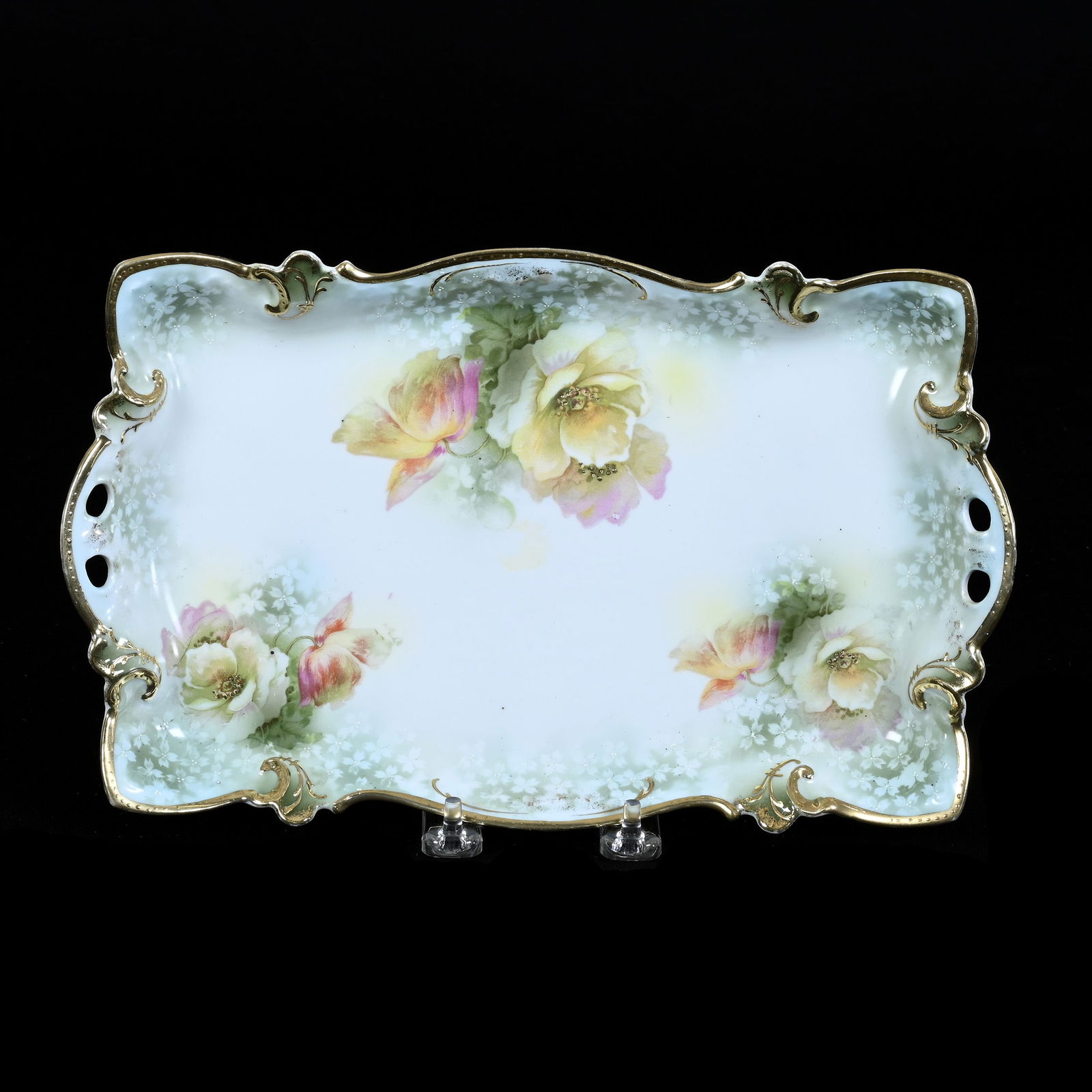 Dresser Tray, Marked R.S. Prussia, Green and White Tones With Poppy Decor (1 of 2)