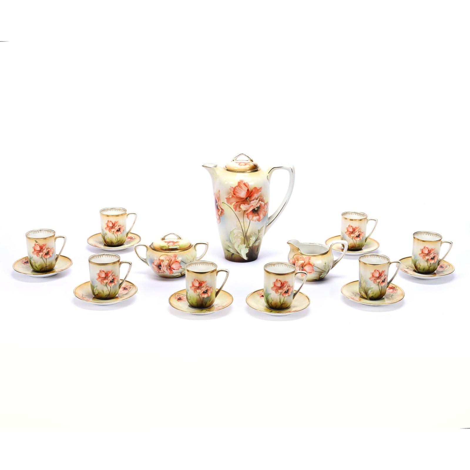 11 Piece Chocolate Set, Marked R.S. Germany, Cream, Green, and Gray Tones (1 of 5)