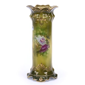 Vase, Marked Royal Vienna, Green and Yellow Tones With Floral Decor