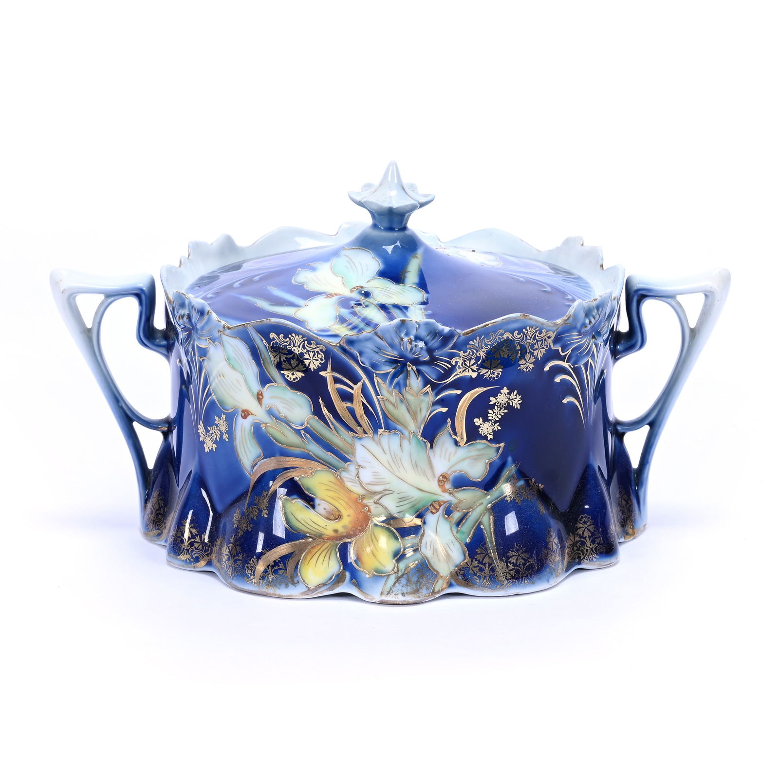 Two Handled Cracker Jar, Unmarked R.S. Prussia, Lily Mold (1 of 5)