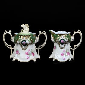 Creamer and Sugar, Marked R.S. Prussia, Point and Clover Mold
