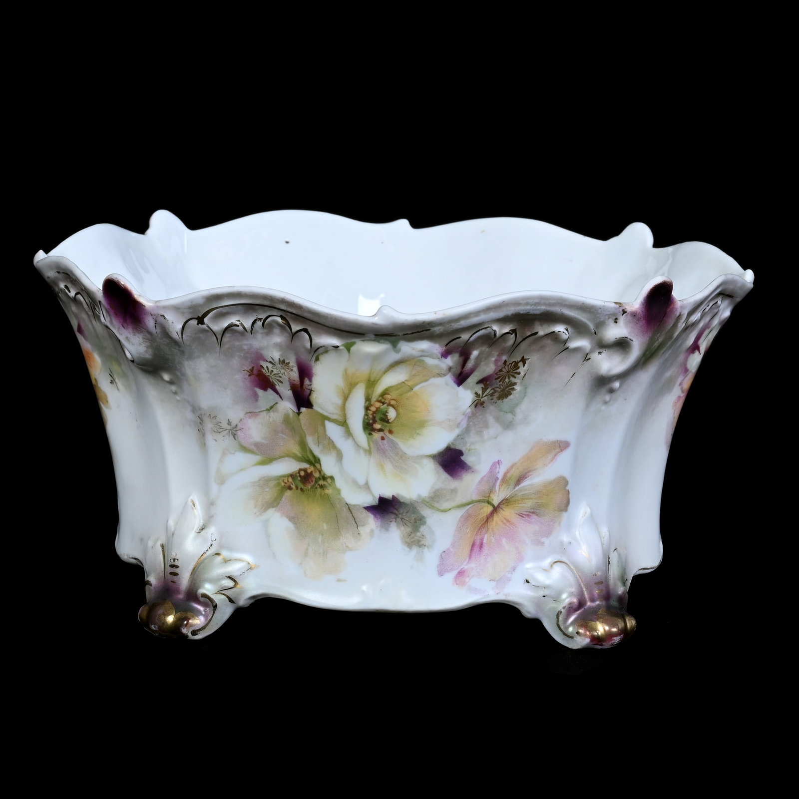 Fernery, Marked R.S. Prussia, Green, White, and Lavender Satin Finish: Fernery, Marked R.S. Prussia, Green, White, and Lavender Satin Finish, 4.25" x 8.25", Poppy Decor, Christine And The Late Bob Welter Collection, Texas.