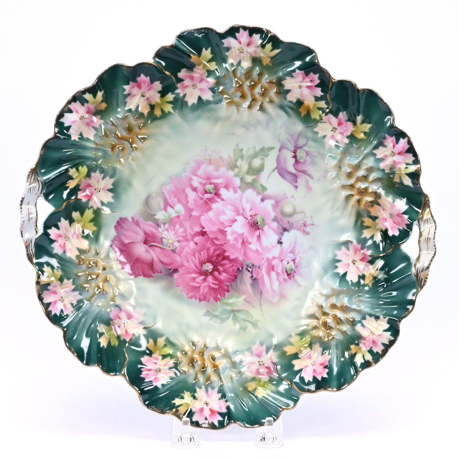 Two Handled Cake Plate, Marked R.S. Prussia, Sunflower Mold, (1 of 2)