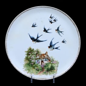Wall Plaque, Marked R.S. Prussia, Cottage and Bluebird Scenic Decor