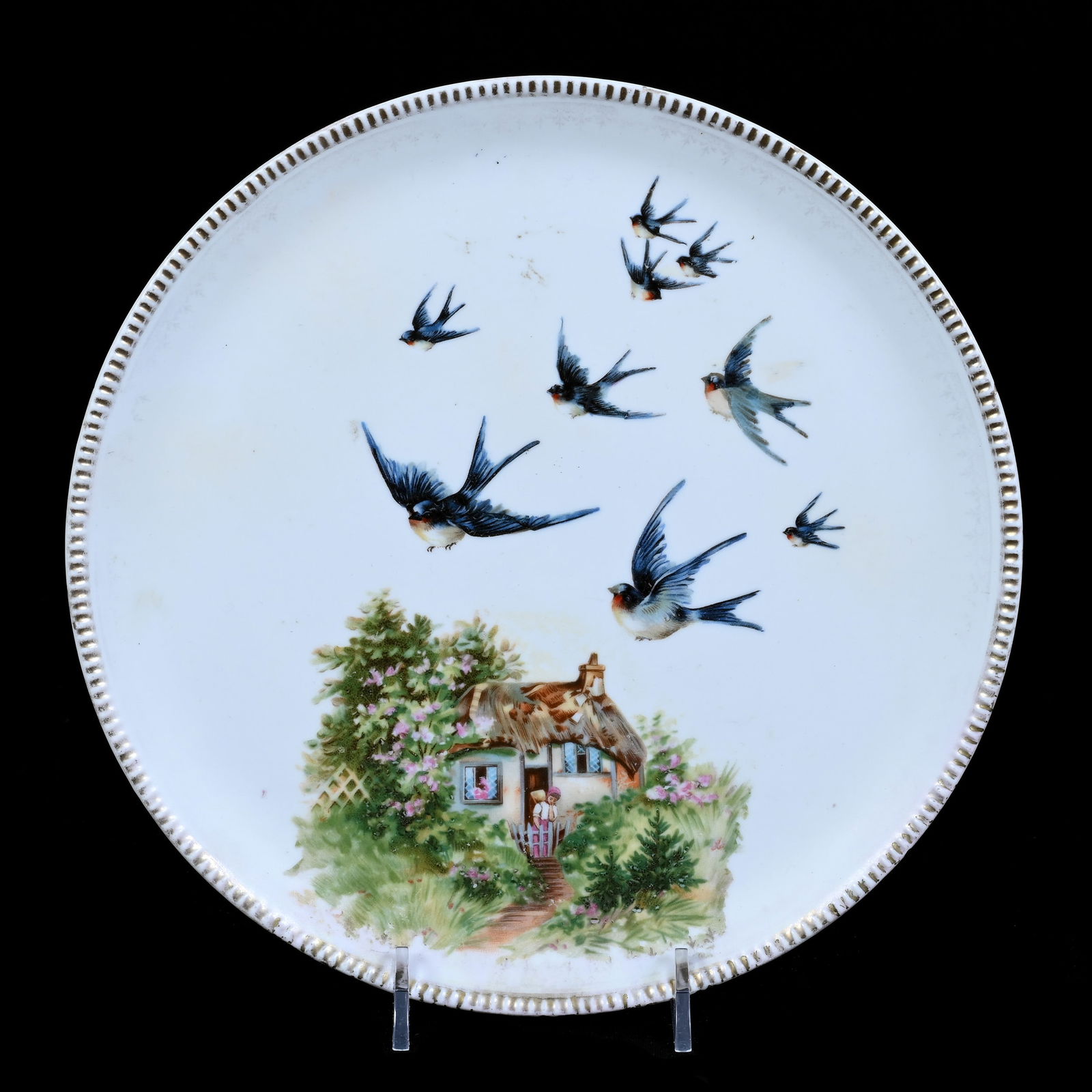 Wall Plaque, Marked R.S. Prussia, Cottage and Bluebird Scenic Decor (1 of 2)