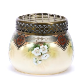 Flower Vase, Marked R.S. Poland and R.S. Germany, Yellow Tones With Gray Border