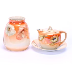Two Items Marked R.S. Germany, Orange and White Luster Finish, Poppy Decor