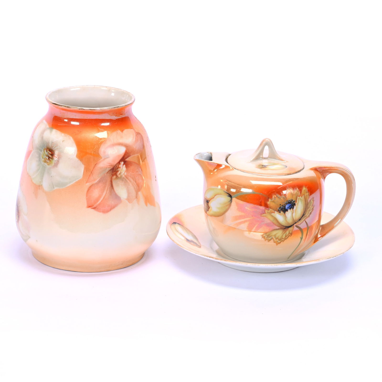 Two Items Marked R.S. Germany, Orange and White Luster Finish, Poppy Decor (1 of 4)
