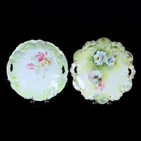 (2) Two Handled Cake Plates