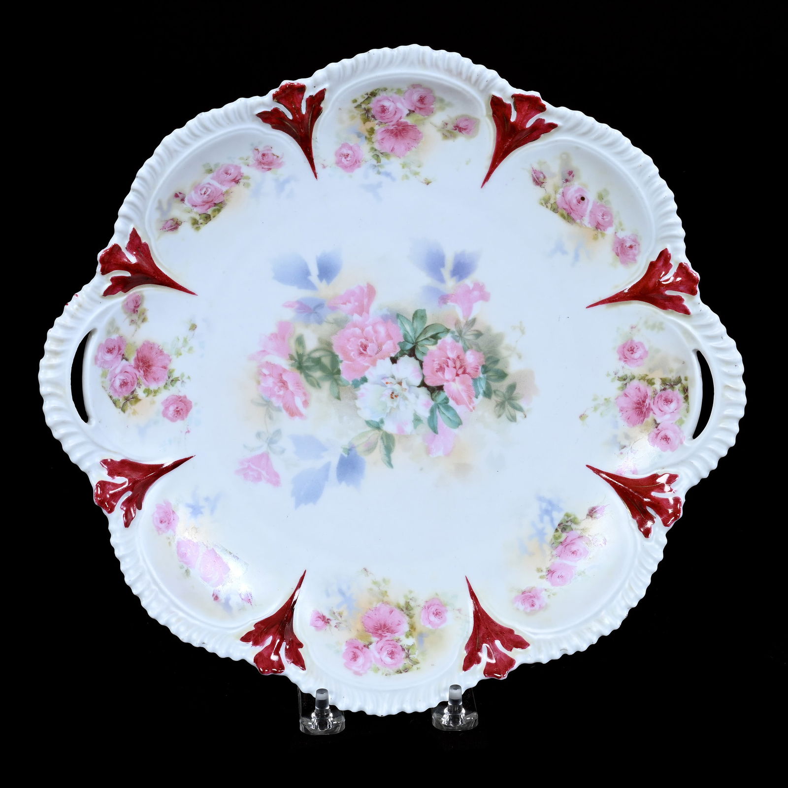 Two Handled Cake Plate, Marked R.S. Prussia, White Satin Finish With Floral Decor (1 of 2)