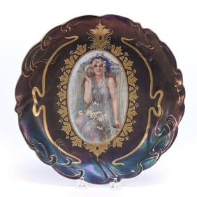 Charger, Marked Prov Saxe, Heavy Iridescent Bronze Background