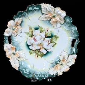 Two Handled Cake Plate, Marked R.S. Prussia, Carnation Mold