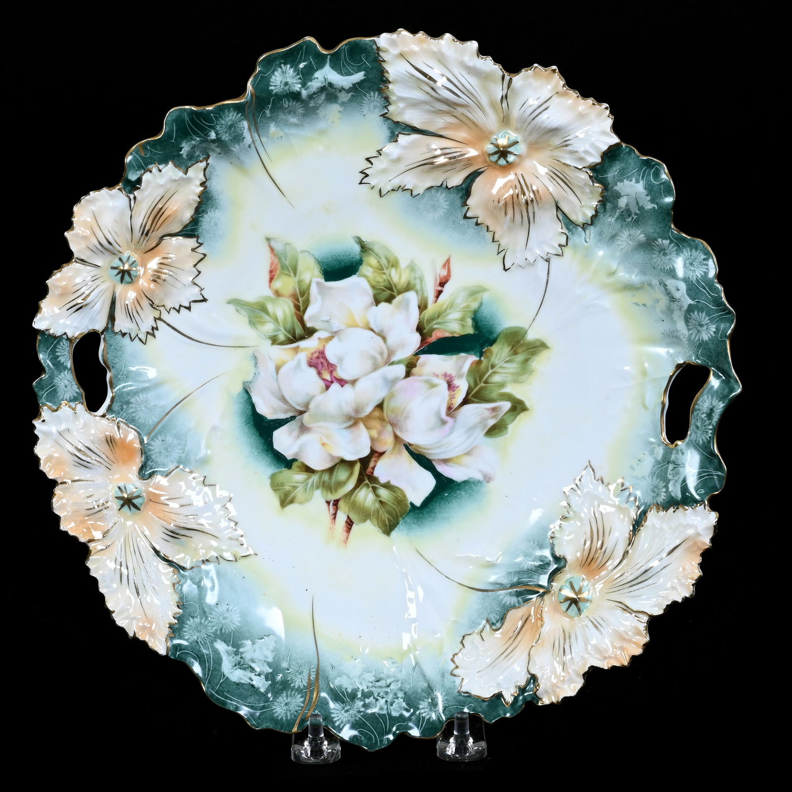 Two Handled Cake Plate, Marked R.S. Prussia, Carnation Mold (1 of 2)