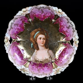 Two Handled Cake Plate, Lily Mold, Gold Background With Potocka Portrait