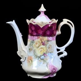 Tea Pot, Unmarked R.S. Prussia, Wild Floral Decor