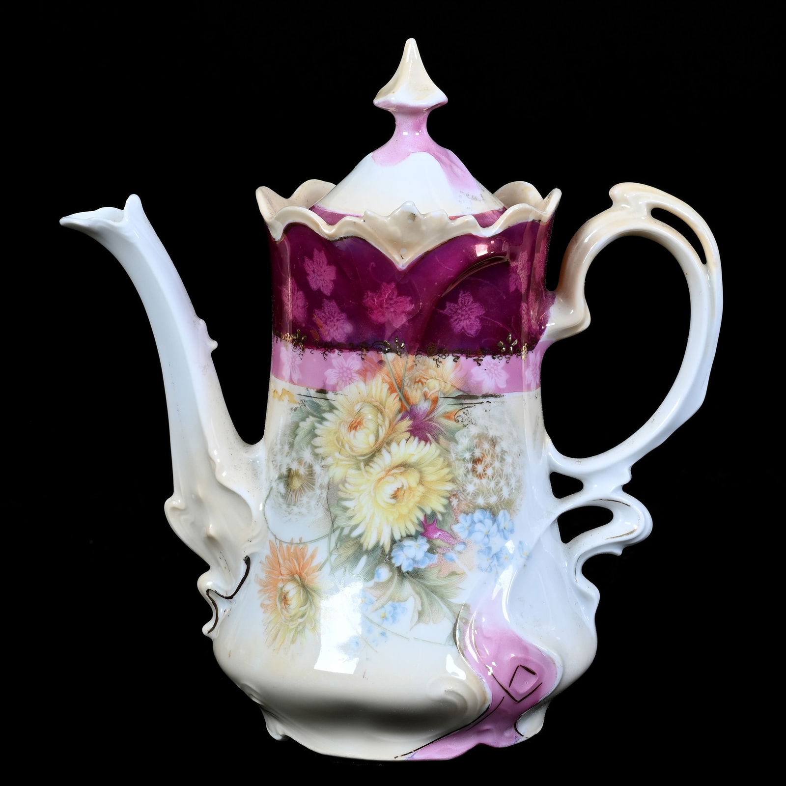Tea Pot, Unmarked R.S. Prussia, Wild Floral Decor (1 of 4)