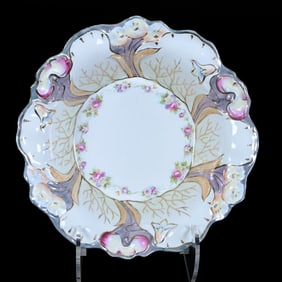 Bowl, Unmarked R.S. Prussia, Colorful Floral and Gold Stencil Highlights