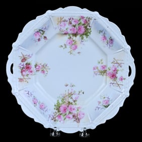 Cake Plate, Marked R.S. Prussia, Pink Rose Decor