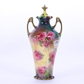Covered Urn, Two Handled, Marked R.S. Prussia, Pink Rose Decor