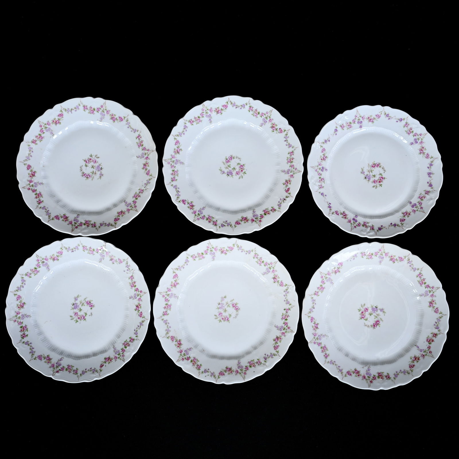 (6) Plates, Marked C.T. Germany, White With Rose Garland Decor (1 of 2)