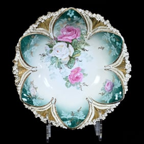 Bowl, Marked R.S. Prussia, Pink and White Rose Decor, Nice Gold Border Highlights