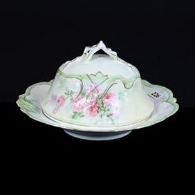 Butter Dish With Insert, Covered, Marked R.S. Prussia, Pink Floral Decor