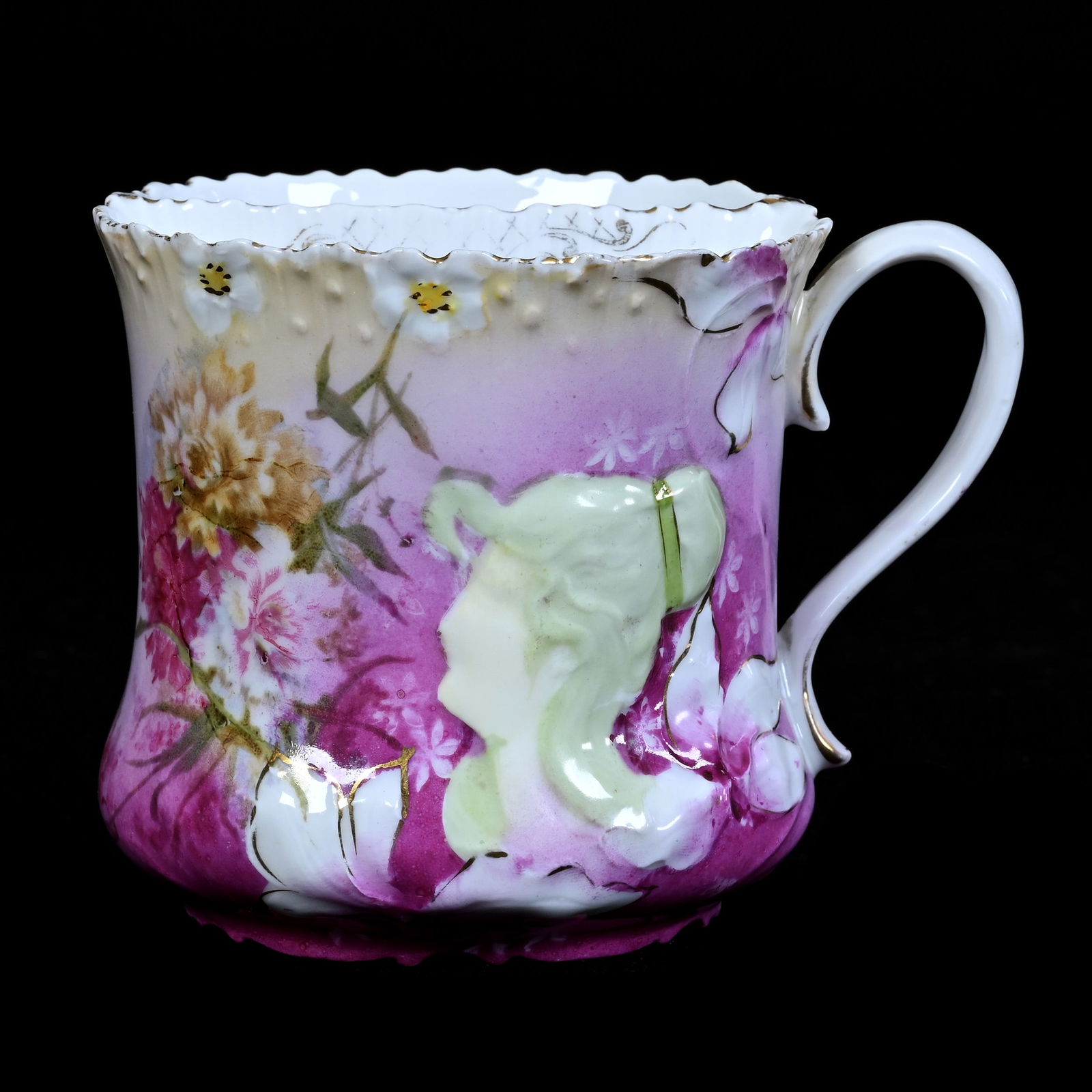 Shaving Mug, Unmarked R.S. Prussia, Hidden Image Mold, Floral Decor (1 of 4)