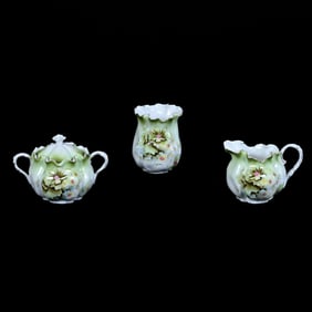 Creamer, Sugar, and Spooner, Floral Decor