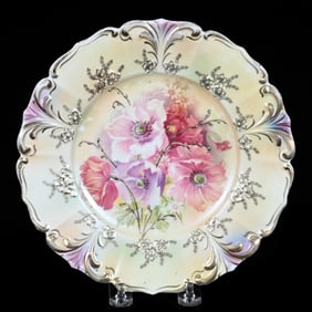 Plate, Marked R.S. Prussia, Poppy Decor, Gold Stencil Highlights