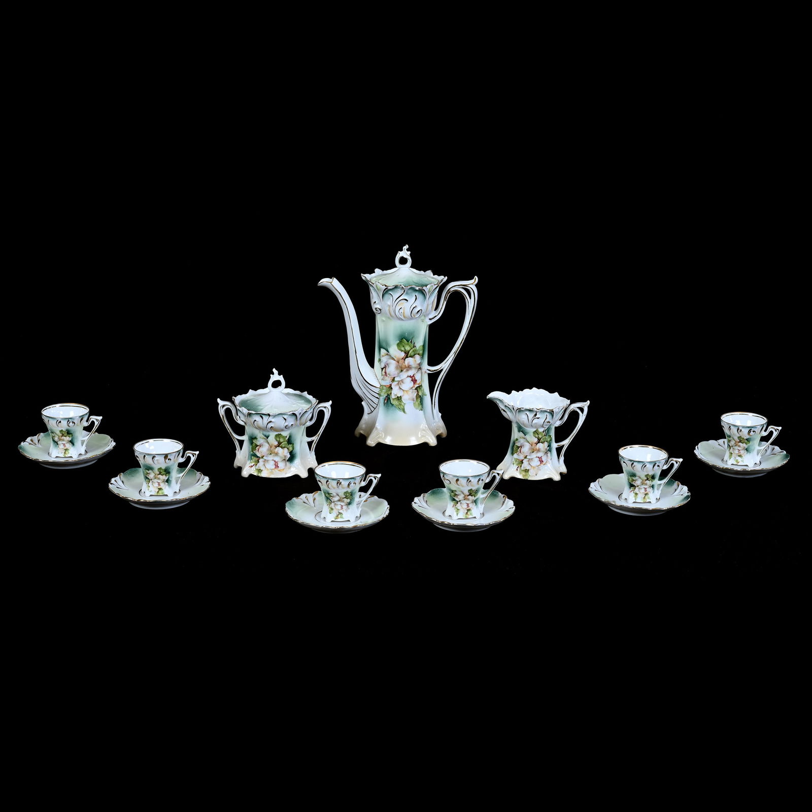 Nine Piece Coffee Set, Magnolia Decor, Green, Cream, and White Tones (1 of 3)