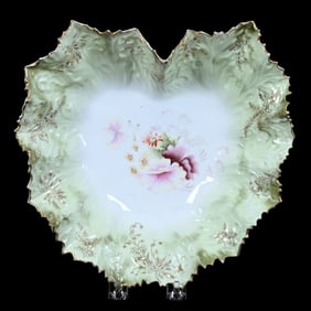Bowl, Heart Shaped, Unmarked R.S. Prussia, Floral Decor