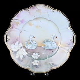 Cake Plate, Marked R.S. Prussia, Stylized Swan Decor