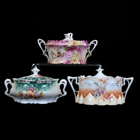 (3) Cracker Jars, Two Handled, Unmarked R.S. Prussia
