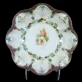 Bowl, Unmarked R.S. Prussia, Floral Decor, Iridescent Tiffany Border