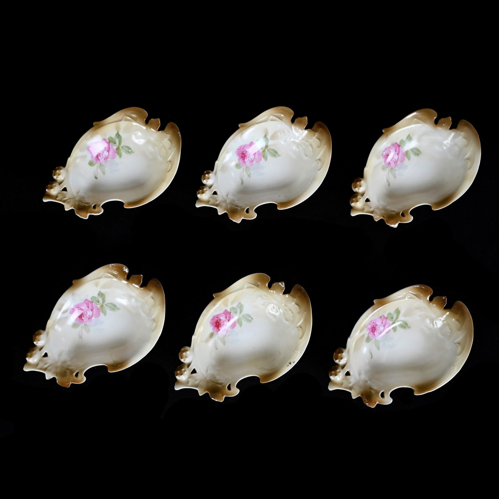 (6) Dessert Dishes, Unmarked R.S. Prussia, Pink Rose Decor (1 of 2)