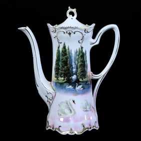 Coffee Pot, Marked R.S. Prussia, Swan and Evergreen Scenic Decor